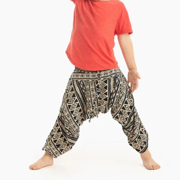 Buddha Pants Kids Unisex Boho Hippie Harem Pants Beige - Picture 2 of 4